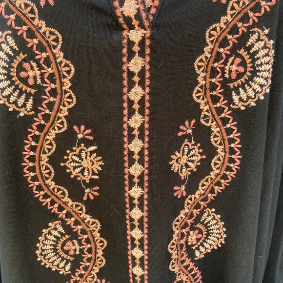 J. Jill Black Embroidered Tunic Top Pull-over V Neck Boho Tan Pink Floral, sz XL - Picture 7 of 10